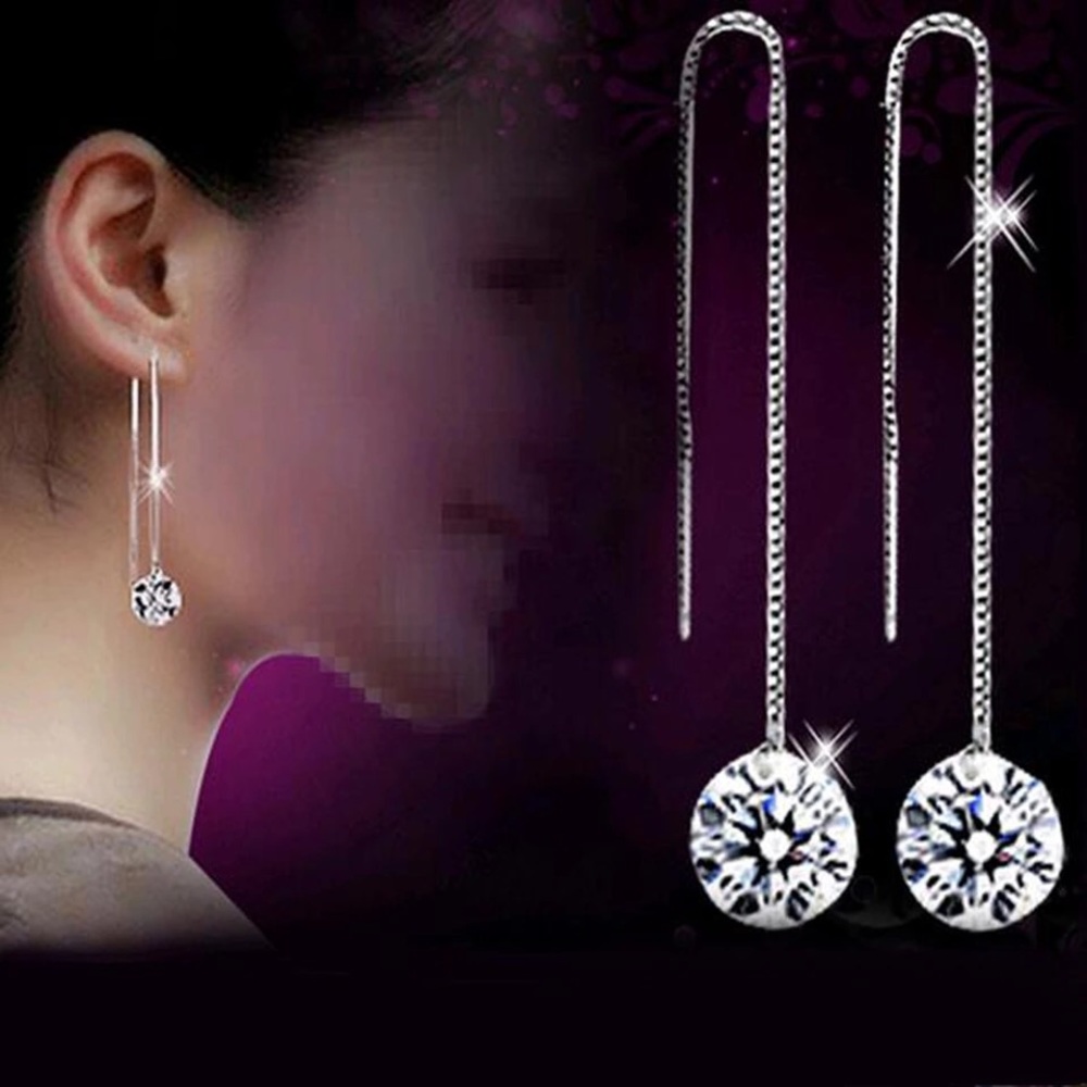 🆕Sterling Silver Rhinestone Pull Through Earring - Picture 2 of 8